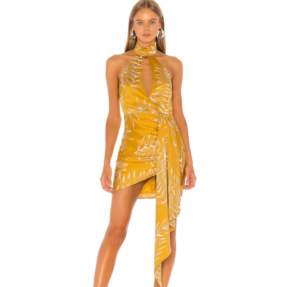 Camila Coehlo Antonia Mini Dress in Gold Tropical size S